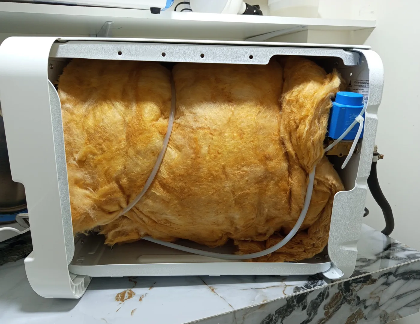 Autoclave de mesa con la cubierta abierta durante una revisión